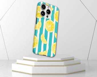 Lemon Phone Case Blue Stripes TOUGH Cover for iPhone 17 Pro Max, 16e, 15, 14, 13 & Samsung S26 Ultra, S25 FE, A57, A56, Pixel 10, 9A