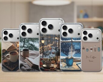 Coffee and Books Phone Case Cozy Winter Cover for iPhone 17 Pro Max, 17e, 15, 14, 13 & Samsung S26 Ultra, S25 FE, A57, A56, Pixel 10, 9A