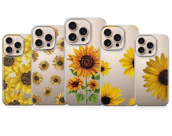 Clear Sunflower Phone Case Floral Cover for iPhone 17 Pro Max, 17e, 15, 14, 13 & Samsung S26 Ultra, S25 FE, A57, A56, Pixel 10, 9A