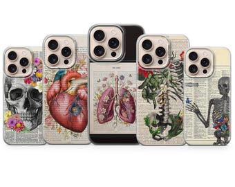 Floral Body Anatomy Phone Case Skeleton Cover for iPhone 17 Pro Max, 17e, 15, 14, 13 & Samsung S26 Ultra, S25 FE, A57, A56, Pixel 10, 9A