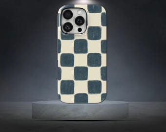 Dark Checkered Phone Case Pattern TOUGH Cover for iPhone 17 Pro Max, 16e, 15, 14, 13 & Samsung S26 Ultra, S25 FE, A57, A56, Pixel 10, 9A