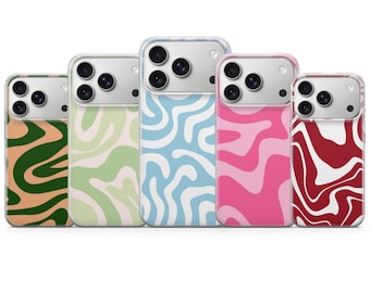 Wavy Phone Case Groovy Retro Cover for iPhone 17 Pro Max, 17e, 15, 14, 13 & Samsung S26 Ultra, S25 FE, A57, A56, Pixel 10, 9A