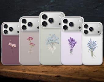 Flower Phone Case Minimalism Floral Cover for iPhone 17 Pro Max, 17e, 15, 14, 13 & Samsung S26 Ultra, S25 FE, A57, A56, Pixel 10, 9A