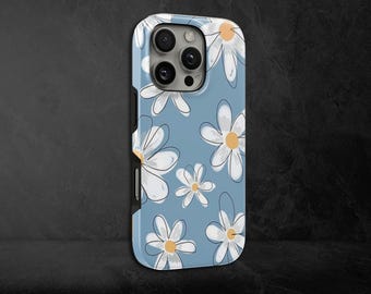White Daisy Phone Case Simple TOUGH Cover for iPhone 17 Pro Max, 16e, 15, 14, 13 & Samsung S26 Ultra, S25 FE, A57, A56, Pixel 10, 9A