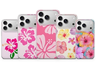 Funda de teléfono con diseño de hibisco y flores de verano para iPhone 17 Pro Max, 17e, 15, 14, 13 y Samsung S26 Ultra, S25 FE, A57, A56, Pixel 10, 9A