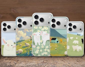Kawaii Sheep Phone Case Farm Animals Cover for iPhone 17 Pro Max, 17e, 15, 14, 13 & Samsung S26 Ultra, S25 FE, A57, A56, Pixel 10, 9A