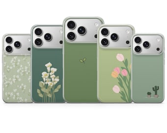 Sage Green Phone Case Minimalist Floral Cover for iPhone 17 Pro Max, 17e, 15, 14, 13 & Samsung S26 Ultra, S25 FE, A57, A56, Pixel 10, 9A