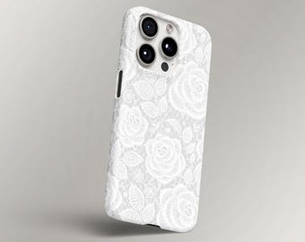 Vintage Lace Phone Case White Flower TOUGH Cover for iPhone 17 Pro Max, 16e, 15, 14, 13 & Samsung S26 Ultra, S25 FE, A57, A56, Pixel 10, 9A