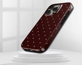 PRETTY Polka Dot Phone Case Burgundy TOUGH Cover for iPhone 17 Pro Max, 16e, 15, 14, 13 & Samsung S26 Ultra, S25 FE, A57, A56, Pixel 10, 9A