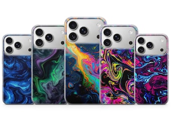 Abstract Art Phone Case Neon Marble Swirl Cover for iPhone 17 Pro Max, 17e, 15, 14, 13 & Samsung S26 Ultra, S25 FE, A57, A56, Pixel 10, 9A