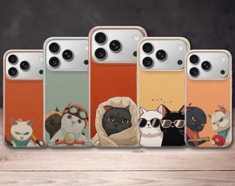 Funny Meme Cat Phone Case Trendy Kitty Art Cover for iPhone 17 Pro Max, 17e, 15, 14, 13 & Samsung S26 Ultra, S25 FE, A57, A56, Pixel 10, 9A