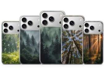 Funda para teléfono con diseño de bosque, árboles verdes y amantes de la naturaleza para iPhone 17 Pro Max, 17e, 15, 14, 13 y Samsung S26 Ultra, S25 FE, A57, A56, Pixel 10, 9A