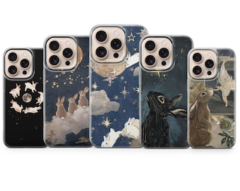 Rabbit Night Phone Case Bunny Cover for iPhone 17 Pro Max, 17e, 15, 14, 13 & Samsung S26 Ultra, S25 FE, A57, A56, Pixel 10, 9A