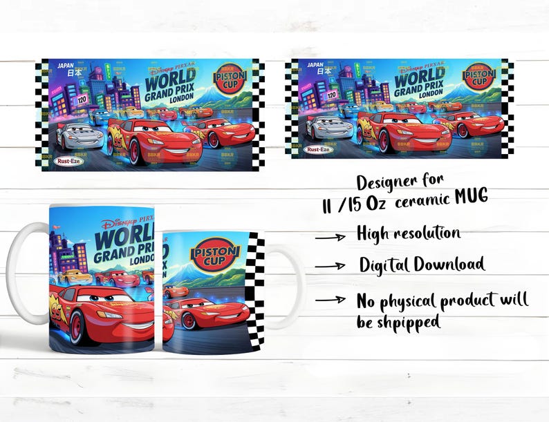 Cars World Grand Prix 11oz 15oz Mug Wrap PNG | Lightning McQueen Racing Coffee Mug Sublimation Design | Digital Download image 7