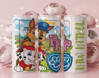 Rescue Puppies Tumbler Wrap PNG | Cartoon Dog Team Art | 20oz Seamless Sublimation Design