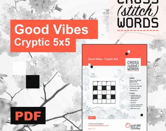 Patrón de punto de cruz de crucigramas en PDF - resolver y coser: Buenas vibraciones crípticas
