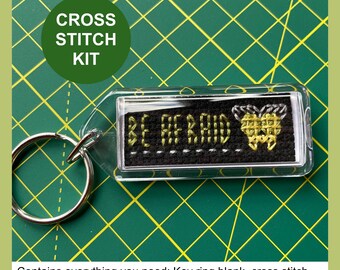Cross stitch key ring kit 'Be afraid' - everything you need to make this keyring!