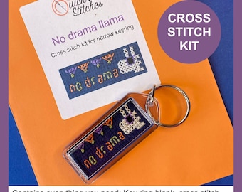 Cross stitch kit - narrow keyring - No drama llama