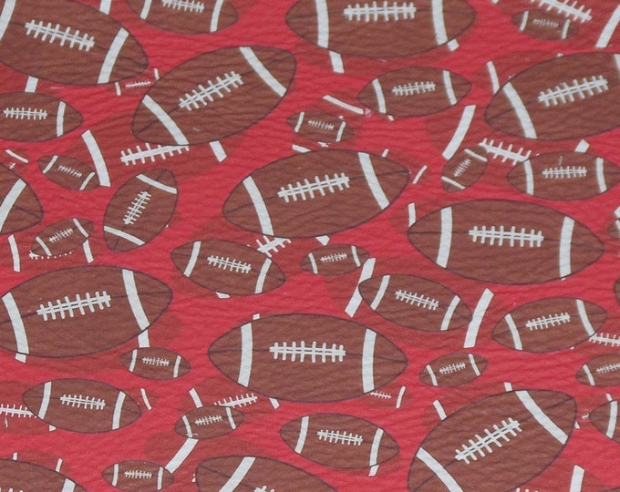 Leather 3-4-5 or 6 sq ft FOOTBALLS on RED cowhide (largest footballs are 1.25" across) 2.5-3 oz / 1-1.2 mm PeggySueAlso E1230-03 hides too