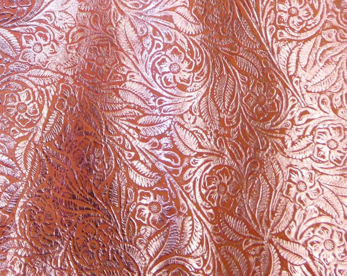 Leather 8"x10" Garibaldi Rose Silver Metallic on CORAL (New Dye Lot) Cowhide 2.5 oz / 1 mm #147  PeggySueAlso® E3610-05