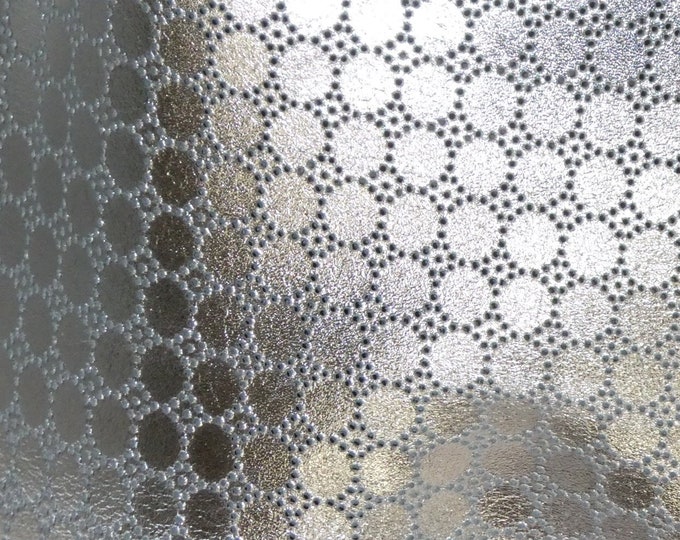 Perforated Dots 4"x6" or  5"x11" SILVER Metallic on Gray Cowhide Leather 3.5 oz / 1.4 mm PeggySueAlso E7100-09 Hides Available
