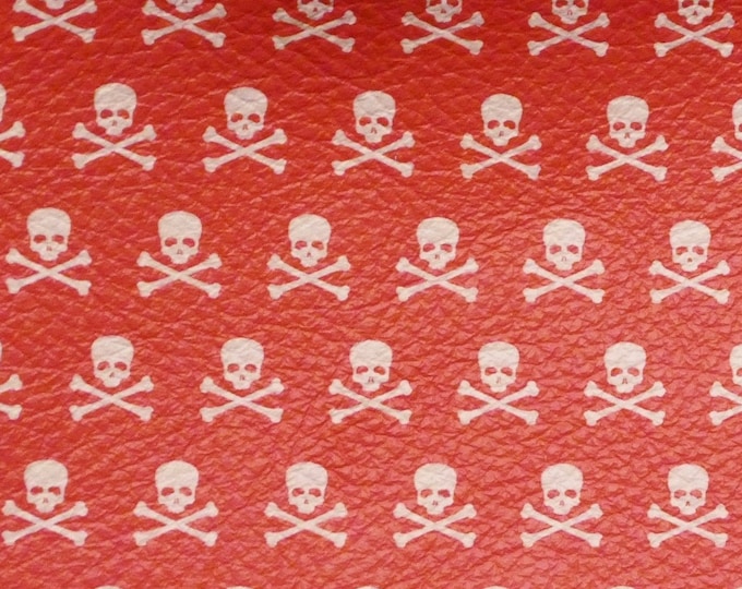 Leather 12"x12" SKULLS and Crossbones White on RED Cowhide 2.75-3 oz/1.1-1.2 mm PeggySueAlso® E4601-09 Halloween