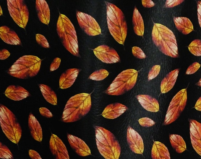 Leather 5"x11" Autumn / Fall leaves at Midnight Black Cowhide 2.75-3 oz/1.1-1.2 mm PeggySueAlso E4600-02