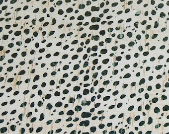 CORK 12"x12" Mini Black CHEETAH / Dalmatian print applied to WHITE Cork on Leather Thick 5.5oz/2.2mm PeggySueAlso  E5610-15