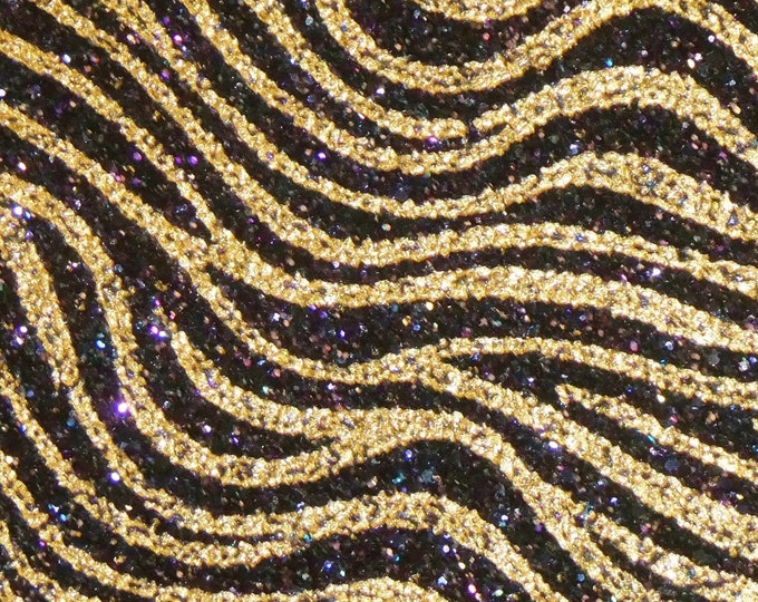 Chunky Glitter 3-4-5-6 sq ft Bejeweled Gold TIGER / Zebra STRIPES Metallic applied to Leather Thick 6.5-7oz/2.6-2.8mm PeggySueAlso® E4355-26