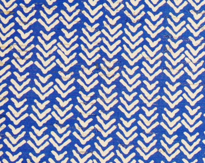 Cork 12"x12" WHITE on ROYAL BLUE Rough Chevron (1/4" wide) CoRK applied to leather Thick 5.5oz/2.2mm PeggySueAlso® E5610-432