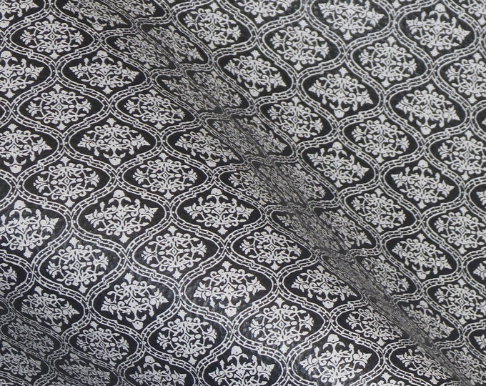 Genuine Leather 12"x12" White on BLACK DAMASK Pattern is 1.5" across each Damask 3-3.25oz/1.2-1.3 PeggySueAlso E1345-01