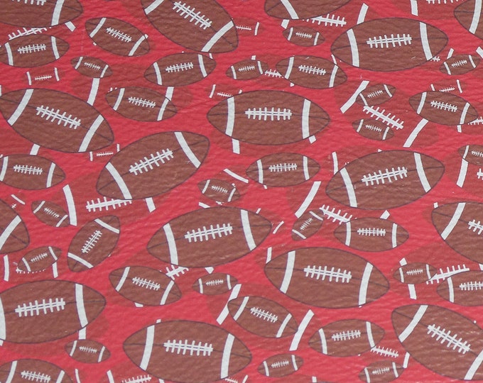 Leather 12"x12" FOOTBALLS on RED (largest footballs are 1.25" across) cowhide 2.5-3 oz / 1-1.2 mm PeggySueAlso E1230-03  hides available