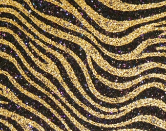 Chunky Glitter 12"x12" Bejeweled Gold TIGER / Zebra STRIPES Metallic applied to Leather Thick 6.5-7oz/2.6-2.8mm PeggySueAlso® E4355-26