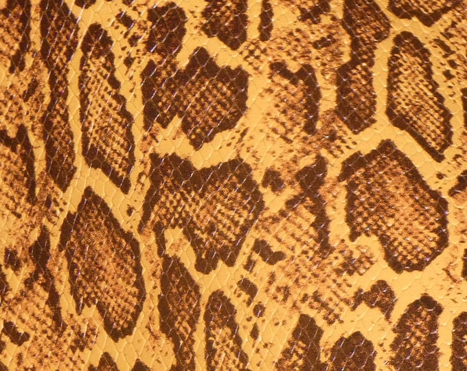 Leather 5"x11" TEXTURED Python Snake Cowhide MUSTARD and BROWN 3.25-3.5 oz /1.3-1.4 mm PeggySueAlso E1565-02 Hides Available