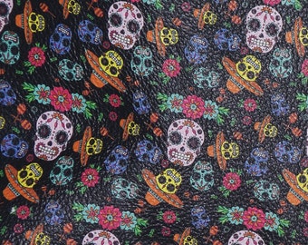 Limited Halloween 3-4-5 or 6 sq ft Day of the Dead SUGAR SKULLS Cowhide Leather  3-3.5oz/1.2-1.4mm PeggySueAlso® E4601-16