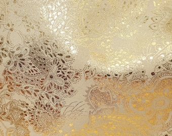 Paisley Love 8"x10" GOLD Metallic on BEIGE Soft Cowhide Suede Leather 3-3.5oz /1.2-1.4 mm PeggySueAlso® E3110-06