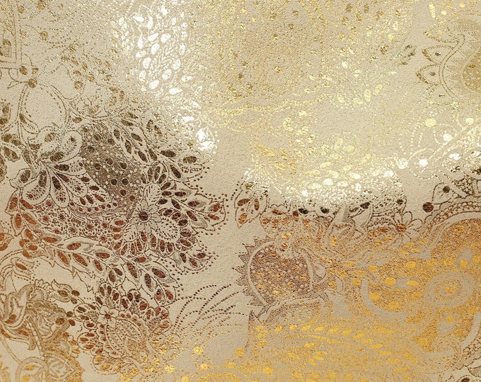 Paisley Love 8"x10" GOLD Metallic on BEIGE Soft Cowhide Suede Leather 3-3.5oz /1.2-1.4 mm PeggySueAlso® E3110-06