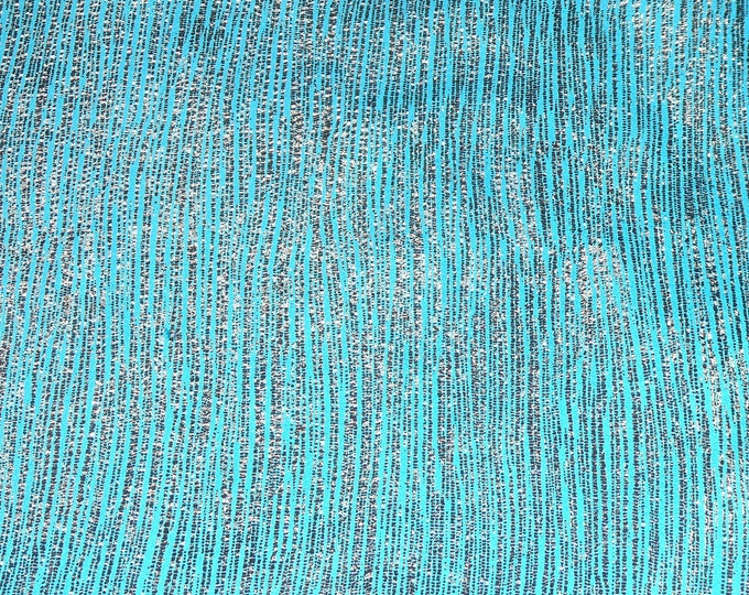 Rainy Day 3-4-5 or 6 sq ft Silver / white gold Metallic stripes on Turquoise / Aqua Suede Very soft Leather 2.5-3oz/1-1.2mm PSA E1030-30