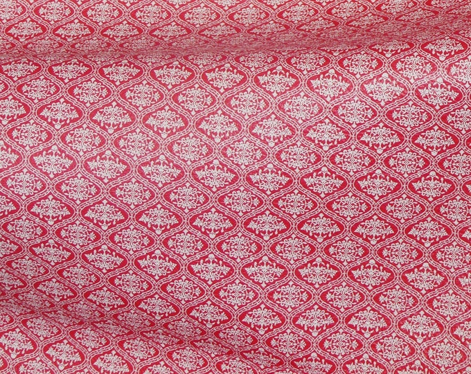 Genuine Leather 12"x12" White on RED DAMASK Pattern is 1.5" across each Damask 3-3.25oz/1.2-1.3 PeggySueAlso E1345-04