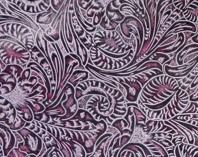 Leather 5"x11" Western Tooled Floral and Leaf PERIWINKLE and PLUM Embossed Cowhide 2.75-3.25oz /1.1-1.3 mm PeggySueAlso® E2838-21