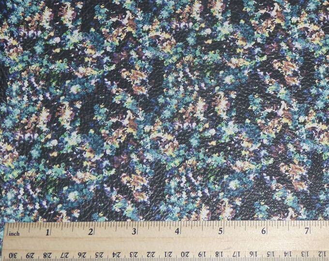 Leather 3-4-5 or 6 sq ft UNDER the SEA Blue Floral on genuine SMOOTH Cowhide 3.25-3.5oz/1.3-1.5mm PeggySueAlso® E1115-01