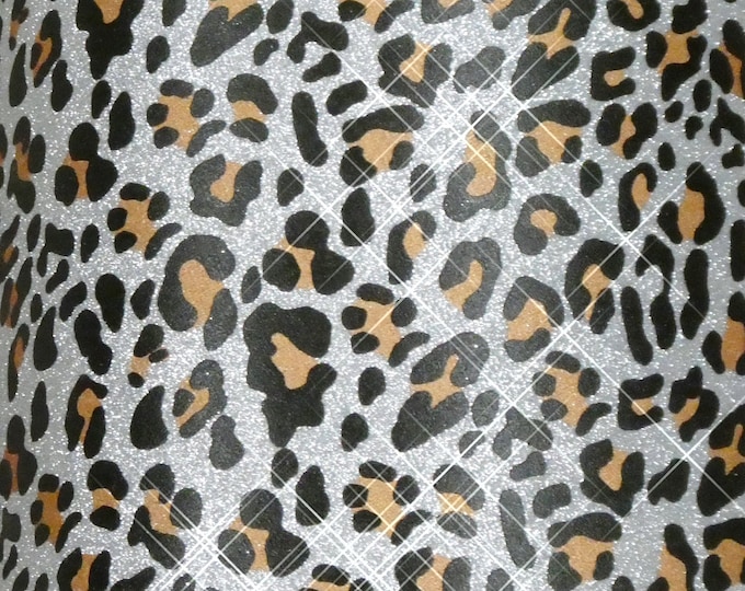 12"x12" LEOPARD GLITTER SILVER MeTALLIC FaBRIC applied to Leather 4 firmness 3.5-4oz/1.4-1.6mm PeggySue E4360-02