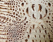Leather 12 quot x12 quot Metallic BRONZE tipped NEW COLOR Cream and Chocolate Gator Croc Cowhide 3 oz 1.2 mm PeggySueAlso E2860-30 Full hides too