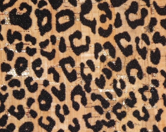 Cork 8"x10" FLOCKED Black Baby Cheetah  / Leopard w/ Gold Metallic Accents on Natural Cork backed w/ Leather 5.5oz/2.2mm PSA E5610-379