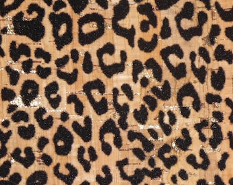 Corcho 8"x10" FLOCKED Black Baby Cheetah / Leopard con detalles metálicos dorados sobre corcho natural respaldado con cuero 5.5oz/2.2mm PSA E5610-379