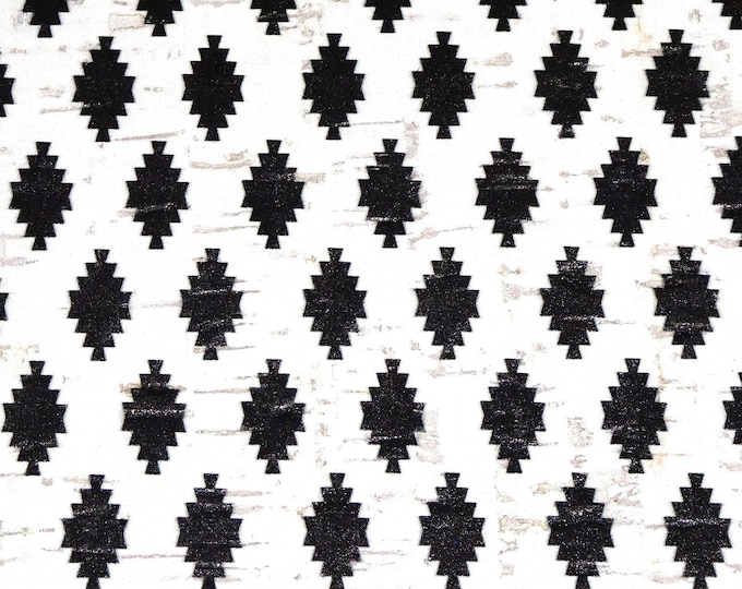 CORK 2 pieces 4"x6" Ethnic GEOMETRIC TRIANGLES (5/8") Black on White Cork applied to Leather Thick 5.5oz/2.2mm PeggySueAlso® E5610-550