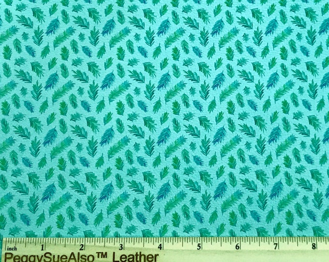 Leather 8"x10" Blue / Green Spruce Tree on Aqua (Aqua Suede Backside) Cowhide 3-3.25 oz/1.2-1.3 mm PeggySueAlso® E1460-01 hides too