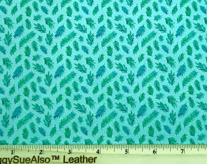 Leather 2 pcs 4"x6" Blue / Green Spruce Tree on Aqua (Aqua Suede Backside) Cowhide 3-3.25 oz/1.2-1.3 mm PeggySueAlso® E1460-01