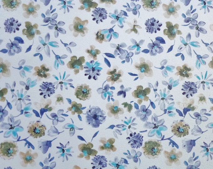 Leather 5"x11" Tiny Purple / Blue Flower Garden on White Cowhide 2-2.5 oz/0.8 mm #720  PeggySueAlso E1090-01 limited
