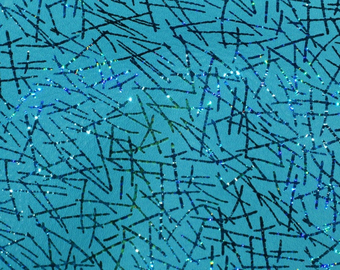 Leather 8"x10" Metallic Confetti TURQUOISE on TEAL Soft Cowhide 2.5-3 oz/ 1-1.2 mm PeggySueAlso E6010-01